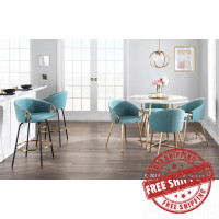 Lumisource B26-CLAIRE BKVLBU2 Claire Contemporary/Glam Counter Stool in Black Metal and Light Blue Velvet with Gold Metal Accent - Set of 2
